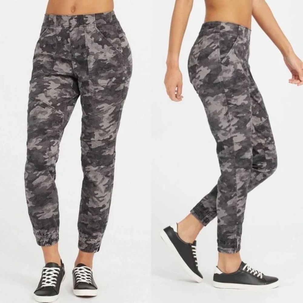 Spanx Stretch Mid Rise Black White Camo Twill Joggers Plus Size 3x New!!!